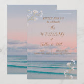 Elegante Sunset Blue Ocean Beach bruiloft uitnodig Kaart (Voorkant / Achterkant)