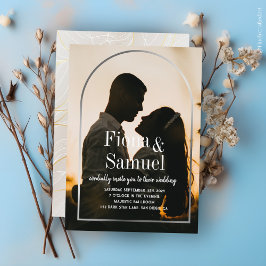 Elegante Sunset Golden Custom Photo Wedding Kaart