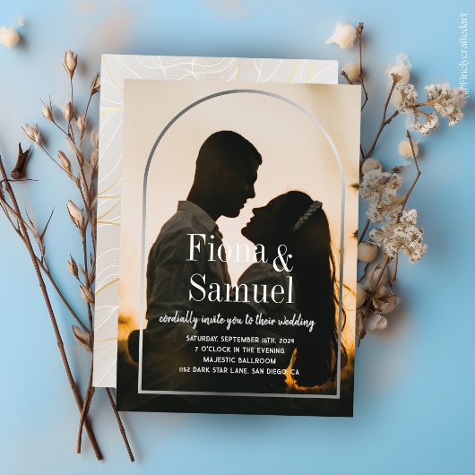 Elegante Sunset Golden Custom Photo Wedding Kaart