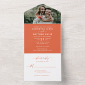 Elegante Sunset Sinaasappel Kalligrafie Fotobruilo All In One Uitnodiging (Binnen)