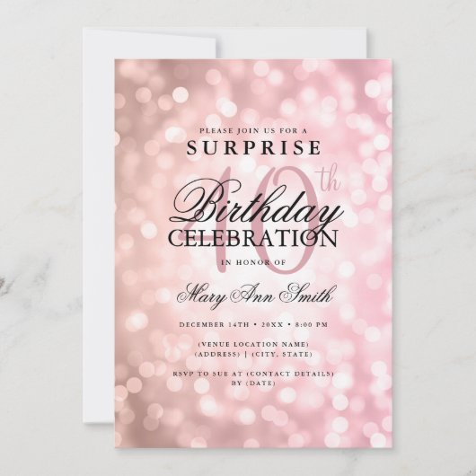 Elegante SURPRISE 40th Birthday Roos Gold Lights Kaart (Voorkant)