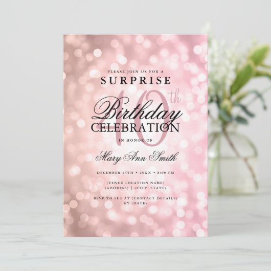 Elegante SURPRISE 40th Birthday Roos Gold Lights Kaart (Staand voorkant)