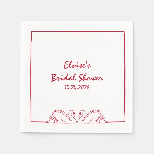 Elegante Swan Crimson Red Hand getrokken Vrijgezel Servet (Voorkant)