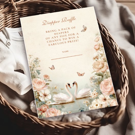 Elegante Swan Lake Floral Diapper Raffle Informatiekaartje