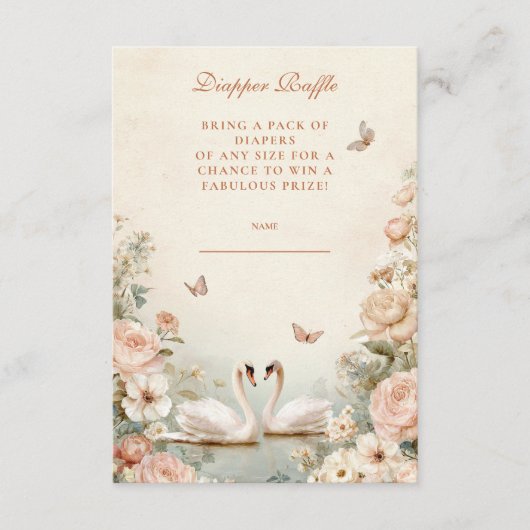Elegante Swan Lake Floral Diapper Raffle Informatiekaartje (Voorkant)