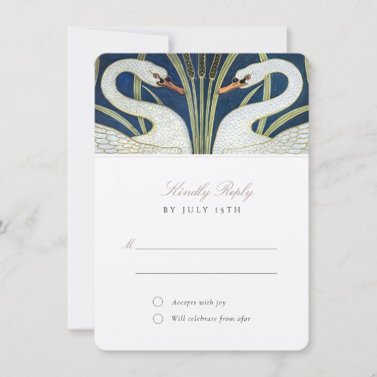 Elegante Swan RSVP uitnodiging voor bruiloft (Voorkant)