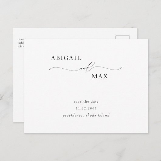 Elegante Swash Bruiloft Bewaar de Datum Aankondigi Briefkaart (Voorkant / Achterkant)