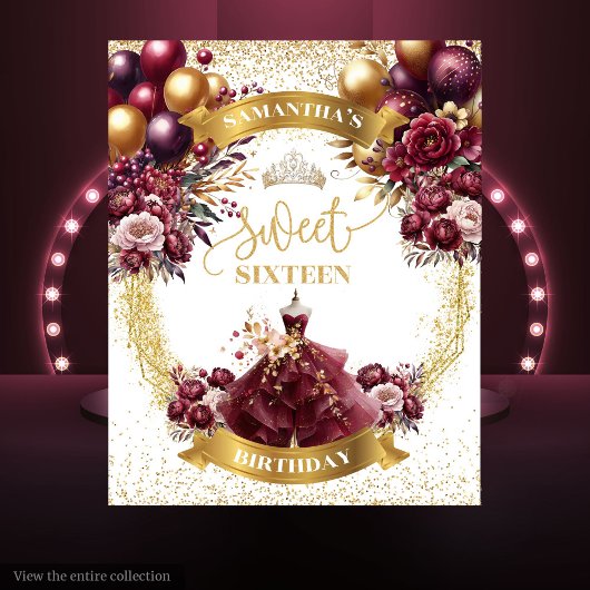 Elegante Sweet 16 achtergrond Bourgondische jurk b Wandkleed