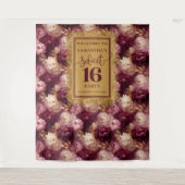 Elegante Sweet 16 Blush Bourgogne Gold Party Backd Wandkleed (Voorkant)