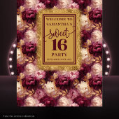 Elegante Sweet 16 Blush Bourgogne Gold Party Backd Wandkleed