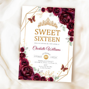 Elegante Sweet 16 bordeauxrozen goud Kaart