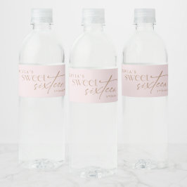 Elegante Sweet 16 Roze Roze Verjaardag Waterfles Etiket