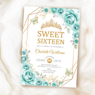 Elegante Sweet 16 Turquoise Rozen Goud Kaart