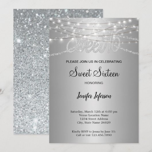 Elegante Sweet 16 Uitnodiging (Voorkant / Achterkant)
