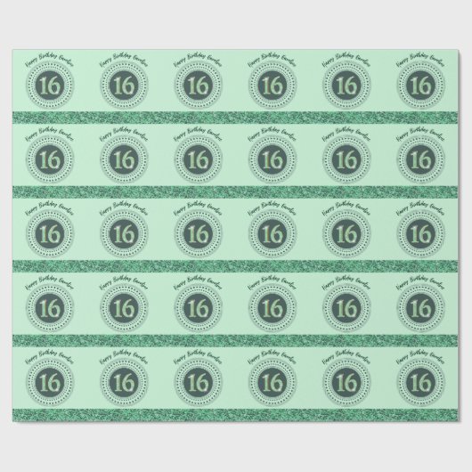 Elegante Sweet 16 Verjaardag, Groene Glitter & Str Cadeaupapier (Vlak)
