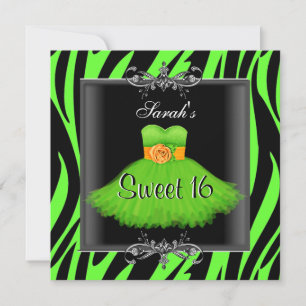 Elegante Sweet 16 Verjaardag Lime Zebra Zwarte Jur Kaart