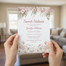 elegante sweet 16 verjaardag waterverf roze bloem