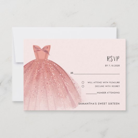 Elegante Sweet 16 verjaardagsfeest aangepaste RSVP (Voorkant)