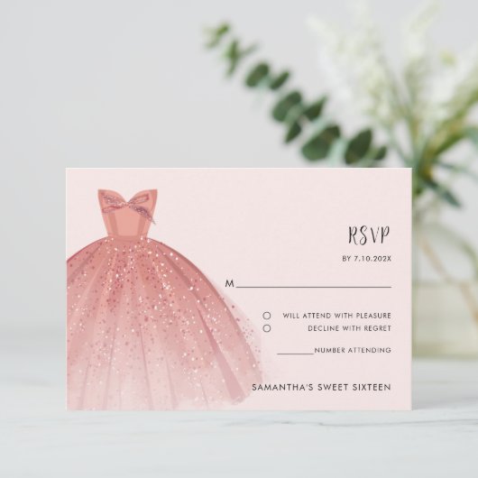 Elegante Sweet 16 verjaardagsfeest aangepaste RSVP (Staand voorkant)