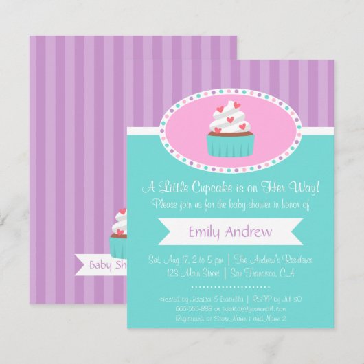 Elegante Sweet Cupcake Baby Douche Uitnodigingen (Voorkant / Achterkant)