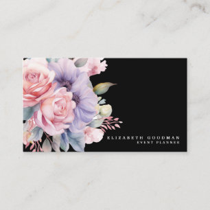 Elegante Sweet Flowers Zwarte Visitekaartjes