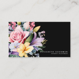 Elegante Sweet Flowers Zwarte Visitekaartjes