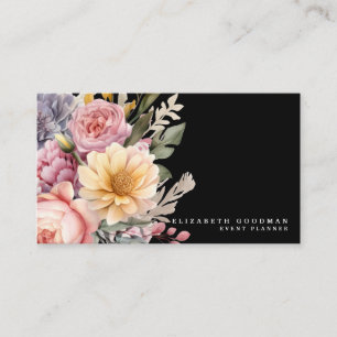 Elegante Sweet Flowers Zwarte Visitekaartjes