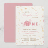 Elegante Sweet Pink Little Pumpkin 1st Birthday Kaart (Voorkant / Achterkant)