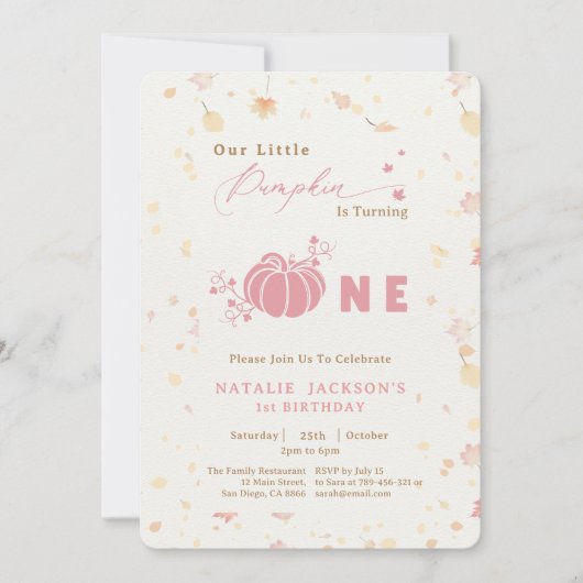 Elegante Sweet Pink Little Pumpkin 1st Birthday Kaart (Voorkant)