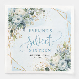 Elegante Sweet Sixteen 16 Stofblauwe Bloem Feest  Servet