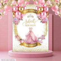 Elegante Sweet Sixteen Banner Roze Jurk Gouden Bal