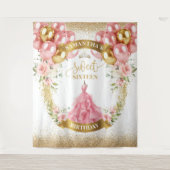 Elegante Sweet Sixteen Party Banner Blush Gold Chi Wandkleed (Voorkant)