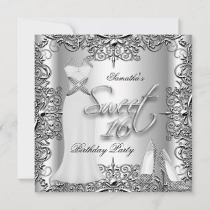 Elegante Sweet Sixteen Sweet 16 Feest Zilver Wit Kaart