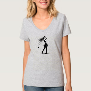Elegante Swing Vrouw Golfer in Beweging T-shirt