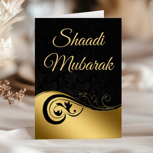 Elegante Swirl Black en Gold Shaadi Mubarak Kaart