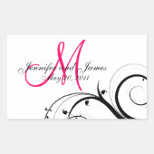 Elegante Swirl Monogram Bruiloft Wijn Labels (Voorkant)