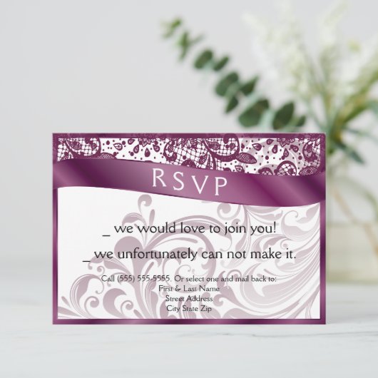 Elegante Swirl RSVP-kaart 3,5x5 RSVP Kaartje (Staand voorkant)