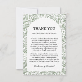 Elegante  Swirl Sage Green Floral Wedding Bedankkaart