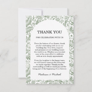 Elegante  Swirl Sage Green Floral Wedding Bedankkaart