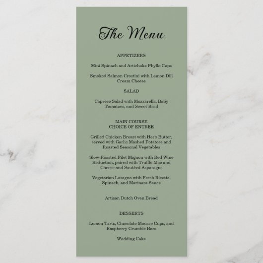Elegante Swirl Sage Green Floral Wedding Menu (Voorkant)