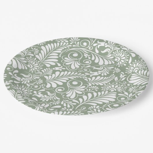 Elegante  Swirl Sage Green Floral Wedding Papieren Bordje (Gekanteld)