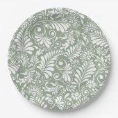 Elegante  Swirl Sage Green Floral Wedding Papieren Bordje (Voorkant)