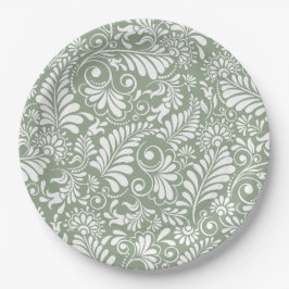 Elegante  Swirl Sage Green Floral Wedding Papieren Bordje