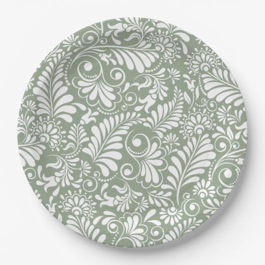 Elegante  Swirl Sage Green Floral Wedding Papieren Bordje (Voorkant)