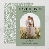 Elegante Swirl Sage Green Floral Wedding Save The Date (Voorkant / Achterkant)