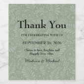Elegante  Swirl Sage Green Floral Wedding Wijn Etiket (Enkel label)
