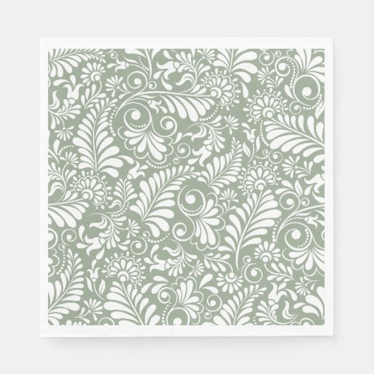 Elegante  Swirl Save Green Floral Wedding Servet (Voorkant)