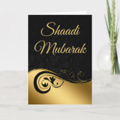 Elegante Swirl Zwarte en Gouden Shaadi Mubarak Kaart (Voorkant)
