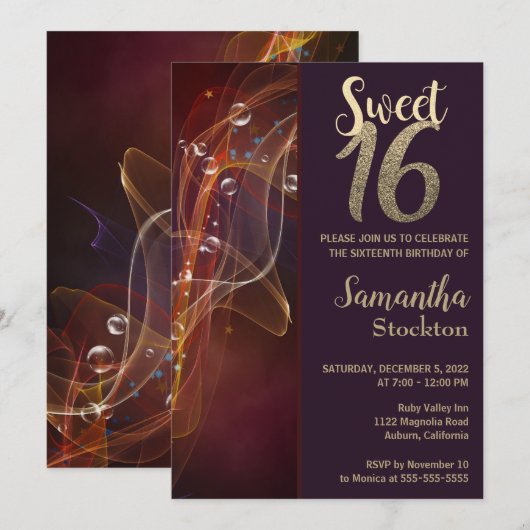 Elegante Swirls Verjaardag uitnodiging (Voorkant / Achterkant)