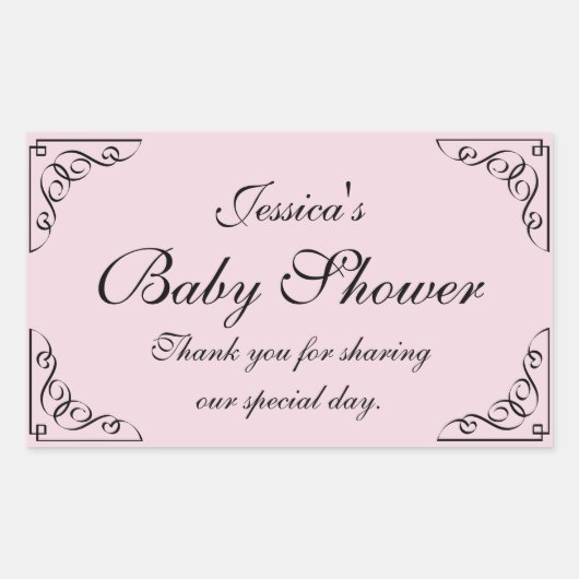 Elegante swirly baby shower partij gunst sticker (Voorkant)